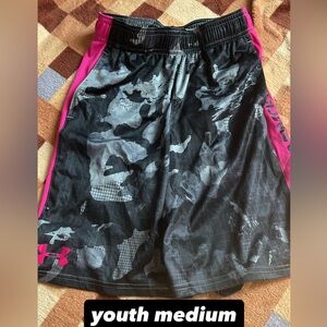 Under Armour Black and Pink Camo Youth Shorts